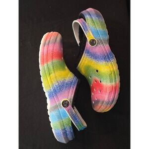Kids Crocs‎ Classic Lined Clog Rainbow Glitter Fuzzy Slip On Shoes Girls Size 5